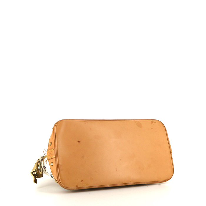 Bolso de mano Louis Vuitton Alma en lona Monogram revestida multicolor y blanca y cuero natural - Detail D4