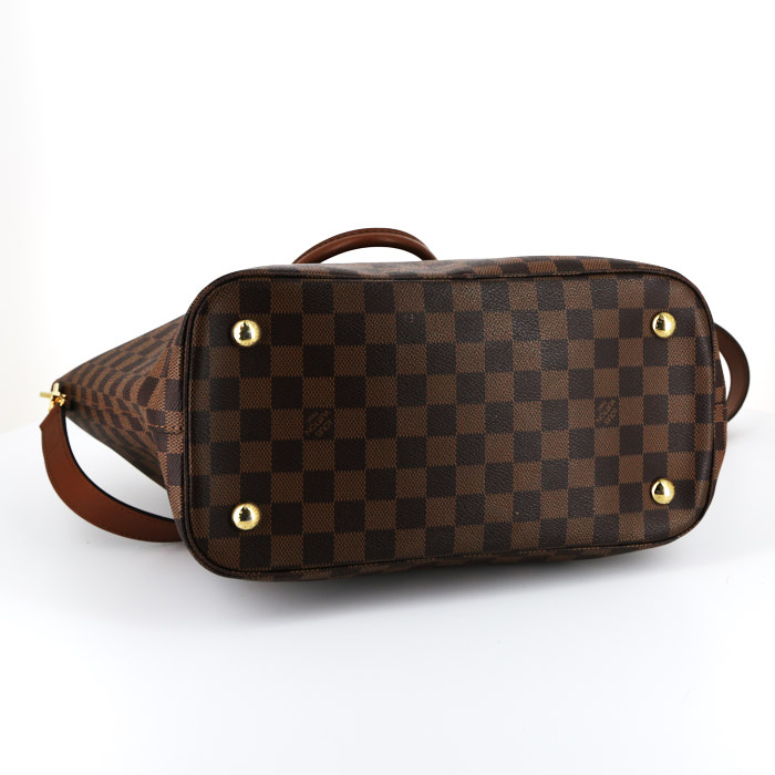 Sac cabas Louis Vuitton  Belmont en toile damier ébène et cuir marron - Detail D5