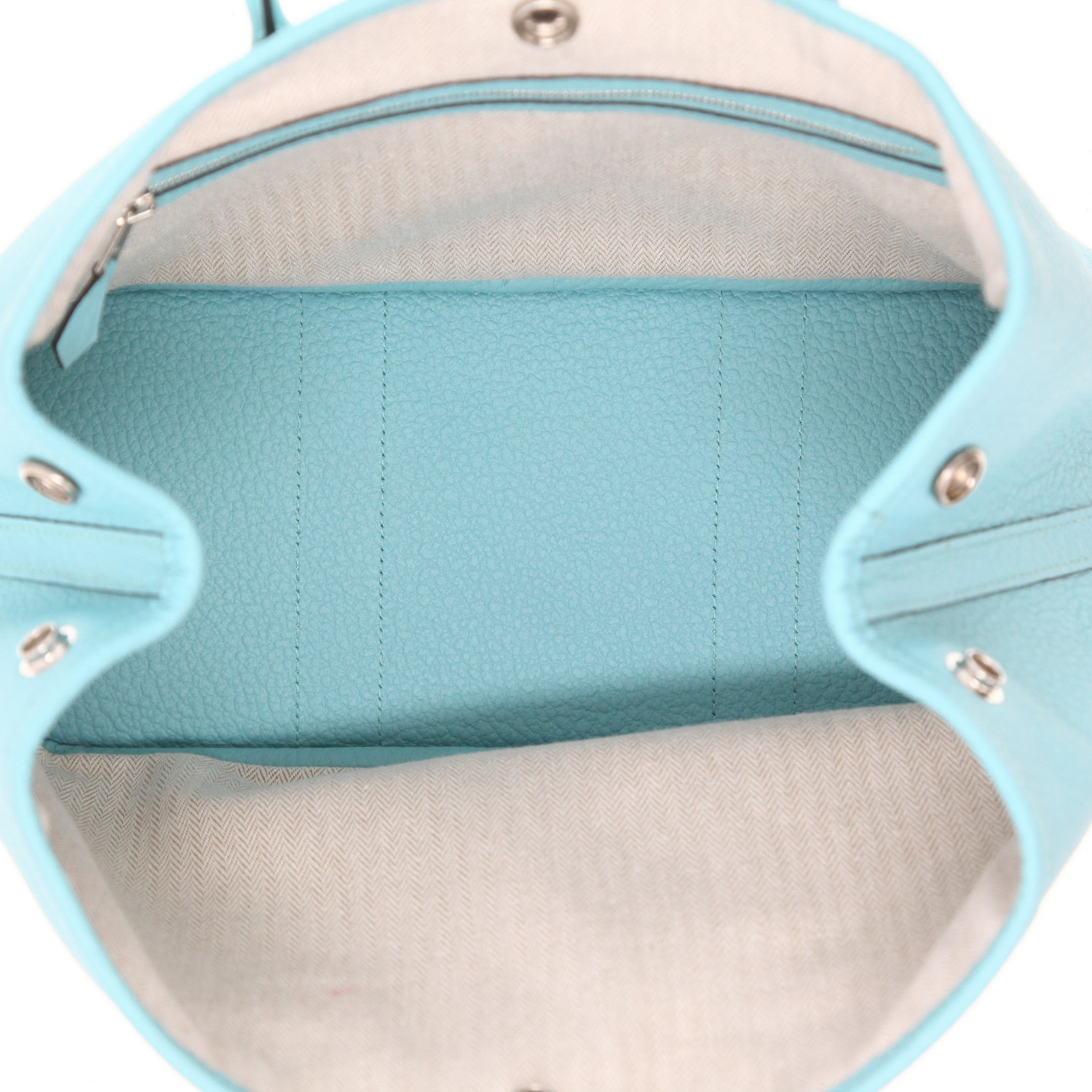 Hermès Garden Party shopping bag in Bleu Atoll leather taurillon clémence - Detail D3