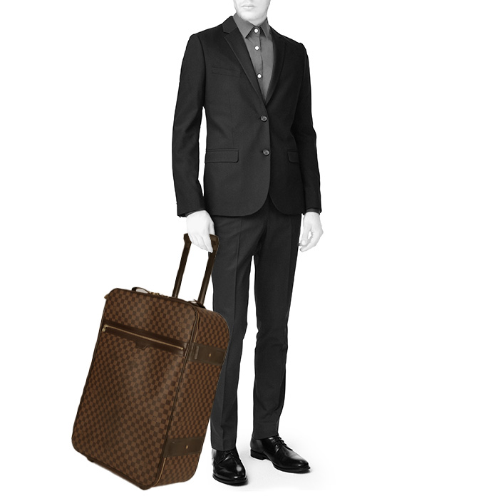 Valise souple Louis Vuitton Pegase en toile damier ébène et cuir marron - Detail D1