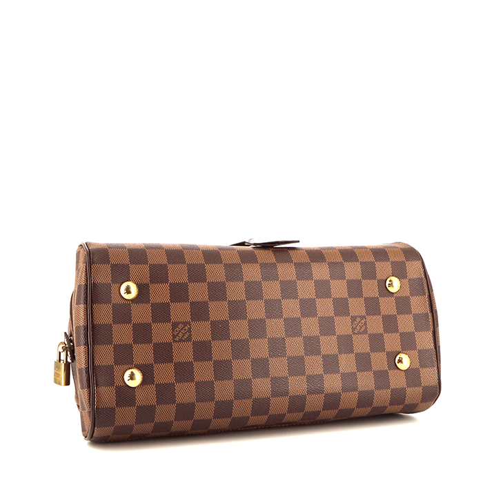 Bolso de mano Louis Vuitton Duomo en lona a cuadros revestida ébano y cuero marrón - Detail D4