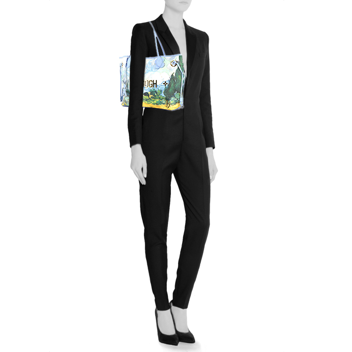 Sac cabas Louis Vuitton Neverfull moyen modèle Jeff Koons Van Gogh en toile et cuir bleu - Detail D1