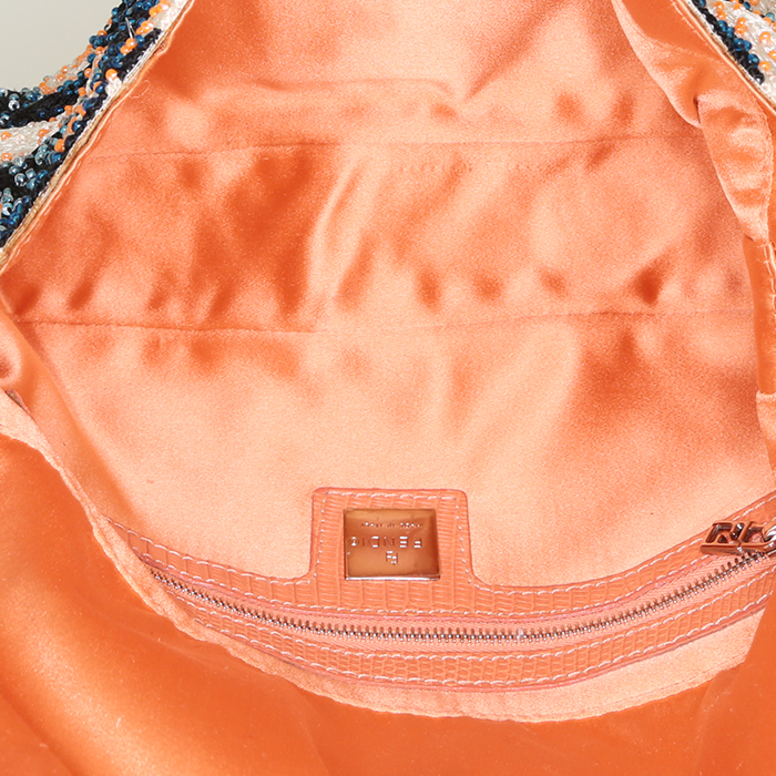 Fendi Baguette bag in black and white bicolor canvas and orange lizzard - Detail D2