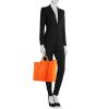 Hermès Cabag shopping bag in orange canvas and brown Hunter cowhide - Detail D1 thumbnail