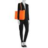 Hermès Cabag shopping bag in orange canvas and brown Hunter cowhide - Detail D2 thumbnail