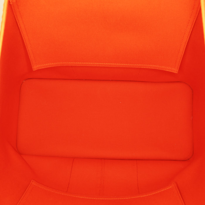 Hermès Cabag shopping bag in orange canvas and brown Hunter cowhide - Detail D3