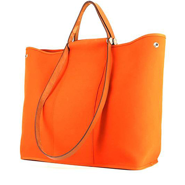 Bolso Cabás Hermès Cabag en lona naranja y vaca Hunter marrón