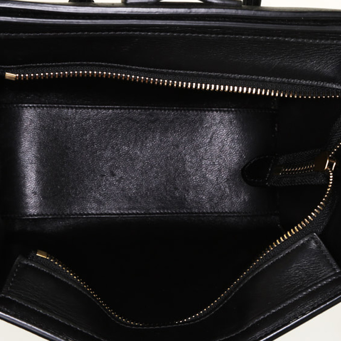 Borsa a tracolla Celine Luggage Mini in pelle nera e lucertola verde - Detail D3