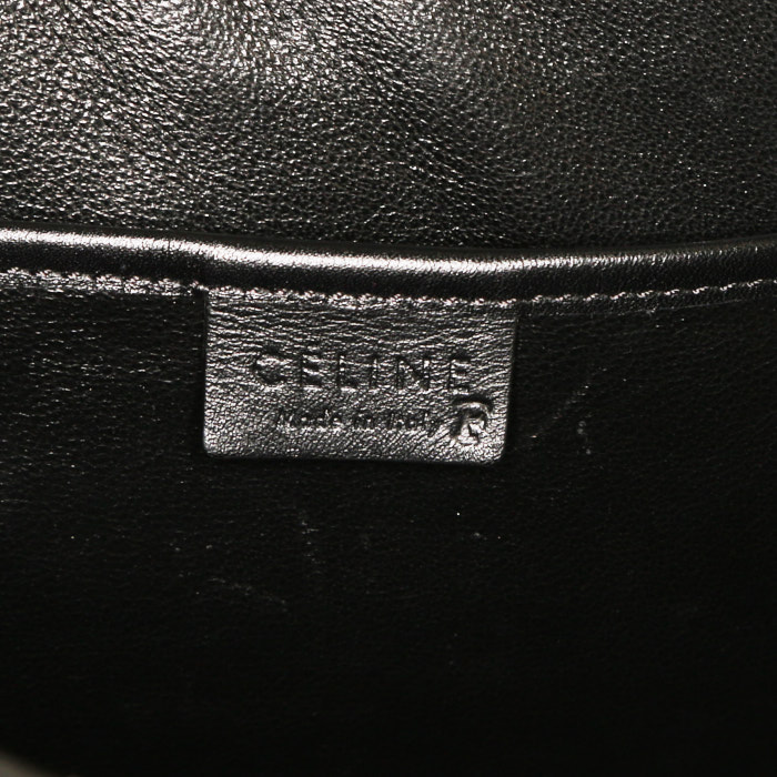 Celine Luggage Mini shoulder bag in black leather and green lizzard - Detail D4