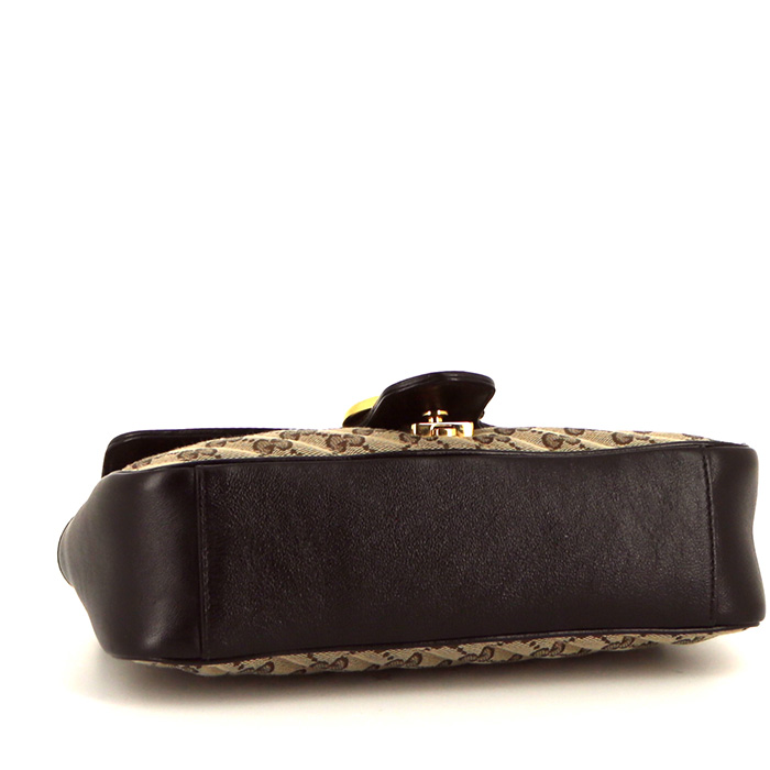 Borsa a tracolla Gucci GG Marmont modello piccolo in tela monogram beige e pelle nera - Detail D5