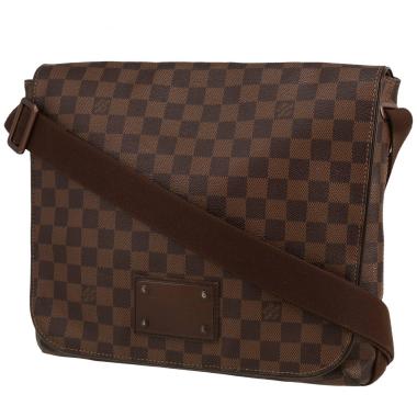 Sac bandoulière Louis Vuitton  Brooklyn en toile damier ébène et cuir marron