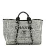 Shopping bag Chanel Deauville in tela siglata grigia e pelle nera - 360 thumbnail