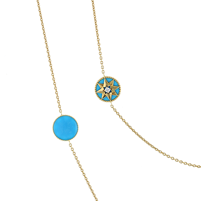 Dior Rose des vents long necklace in yellow gold,  turquoise and diamonds - Detail D3