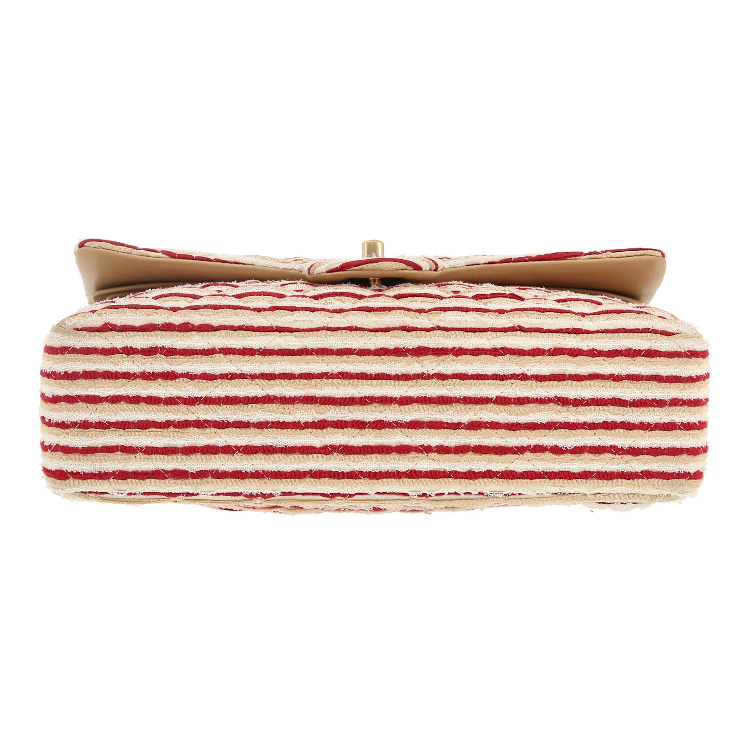 Sac à main Chanel  Timeless Classic en toile jersey tricolore beige blanche et rouge - Detail D1