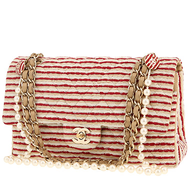 Borsa Chanel  Timeless Classic in tela jersey tricolore beige bianca e rossa