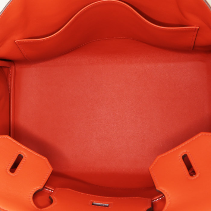 Borsa Hermes Birkin 30 cm in tela écru e malva e pelle Swift marrone Terre - Detail D2