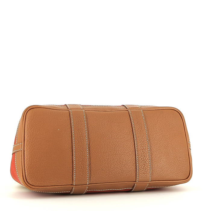 Hermès Garden Party shopping bag in red, beige and orange canvas and gold leather - Detail D4