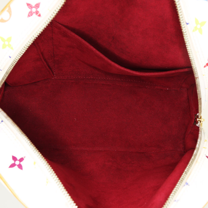 Bolso de mano Louis Vuitton Trouville en lona Monogram multicolor blanca y cuero natural - Detail D2