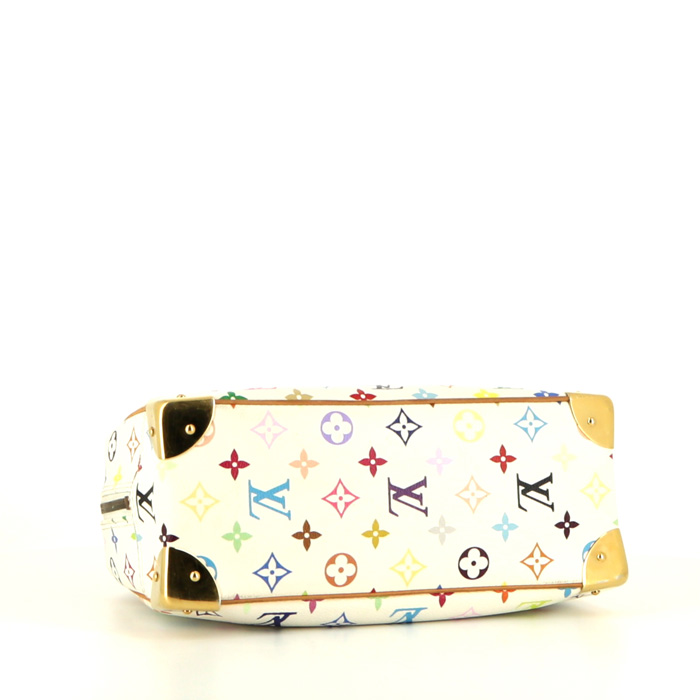 Bolso de mano Louis Vuitton Trouville en lona Monogram multicolor blanca y cuero natural - Detail D4