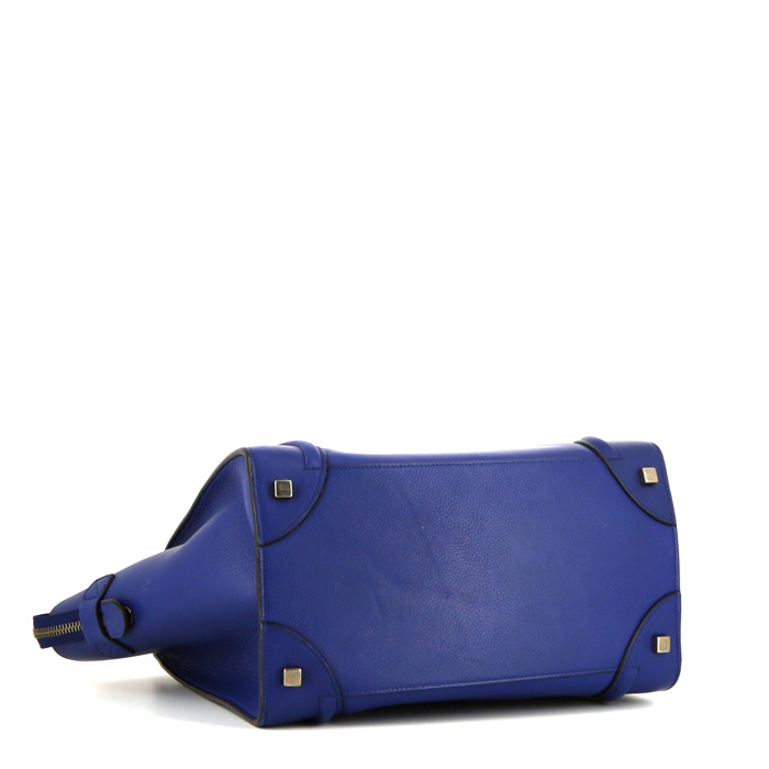 Borsa Celine Luggage Mini in pelle blu reale - Detail D4
