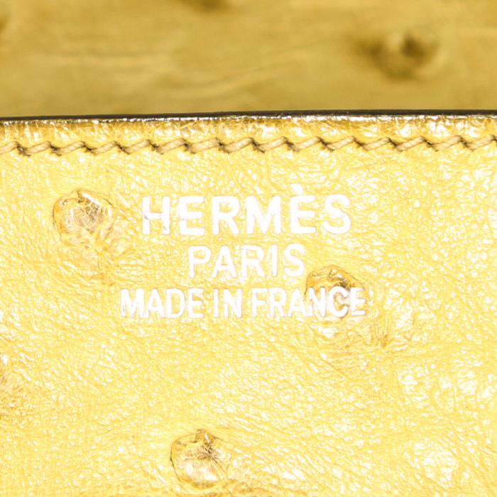 Bolso de mano Hermes Birkin 35 cm en avestruz verde anís - Detail D3