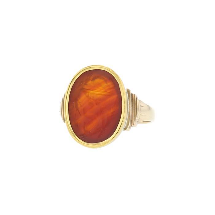 Vintage  ring in 9 carats yellow gold and cornelian - 00pp