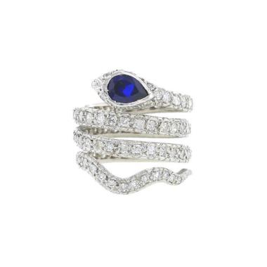 Anello Vintage in platino,  diamanti e zaffiro