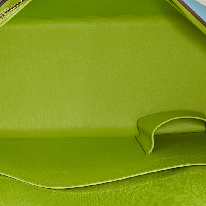 Hermes Kelly 35 cm handbag in Aztec Blue, apple green and Rose Tyrien epsom leather - Detail D3