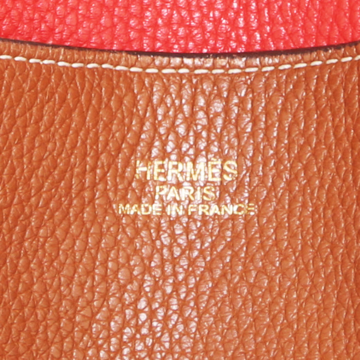 Hermes Double Sens shopping bag in gold and red bicolor leather - Detail D3