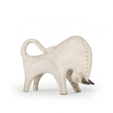 Bruno Gambone, "Bull", little sculpture in glazed stoneware, signed, from the 1970