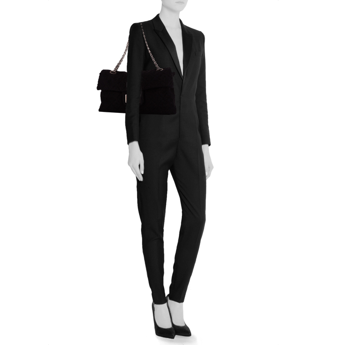 Borsa a tracolla Chanel 2.55 modello grande in tweed nero - Detail D1