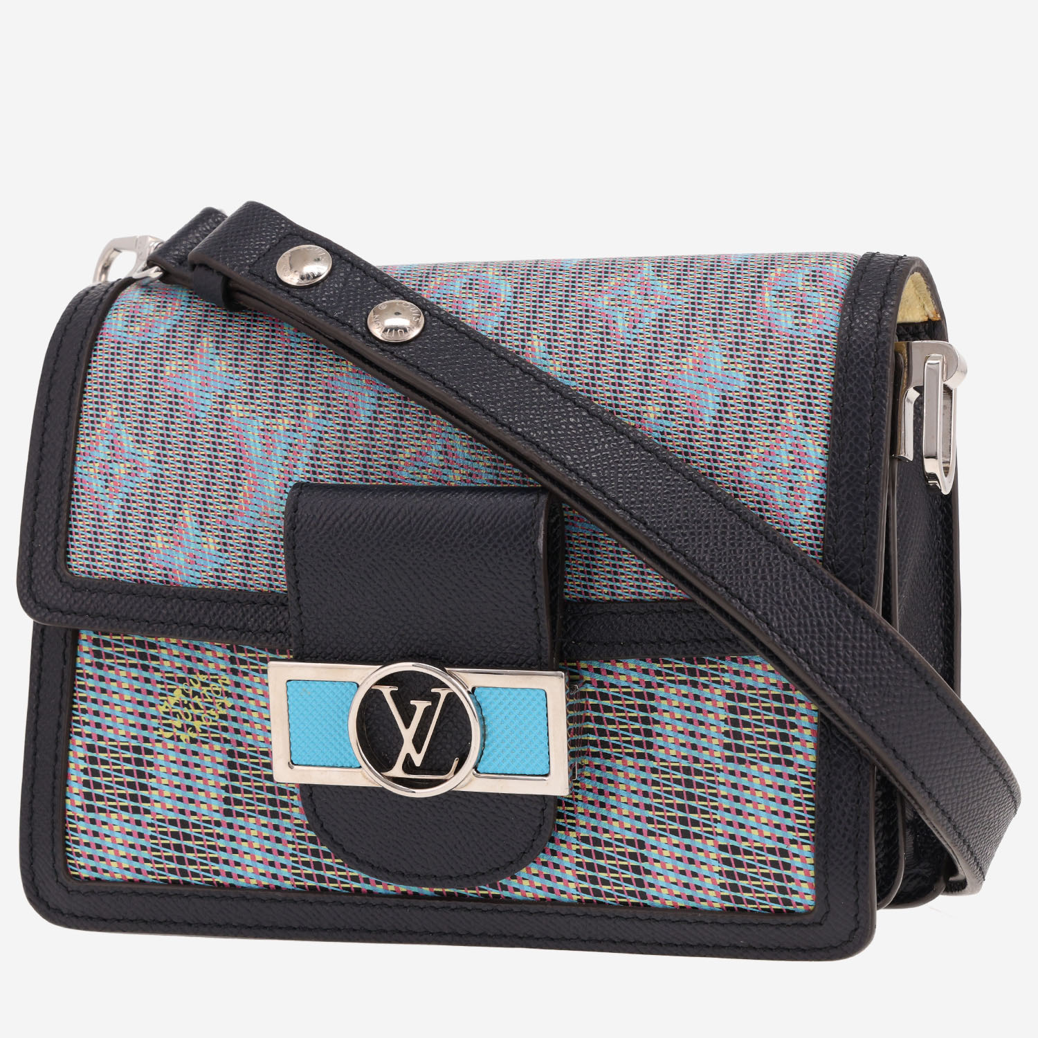 Louis Vuitton Dauphine shoulder bag in black, blue and white monogram canvas and black grained leather