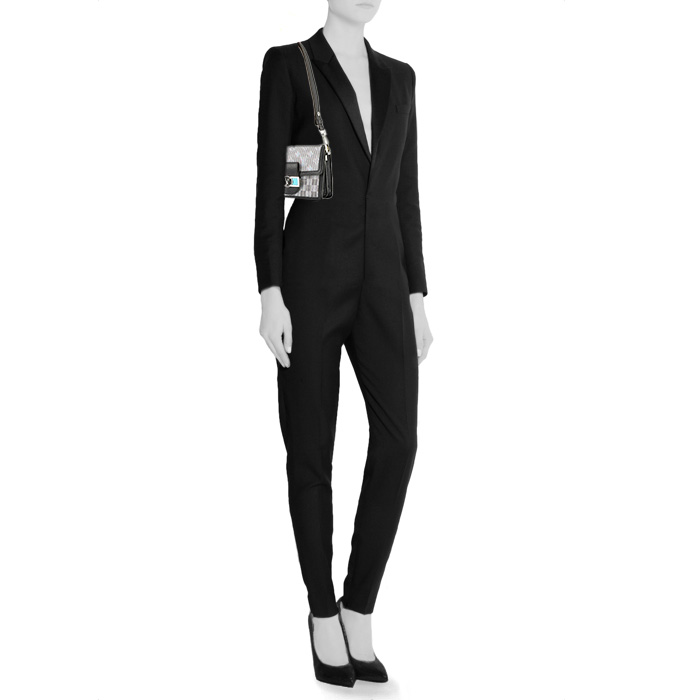 Borsa a tracolla Louis Vuitton Dauphine in tela monogram nera blu e bianca e pelle martellata nera - Detail D1