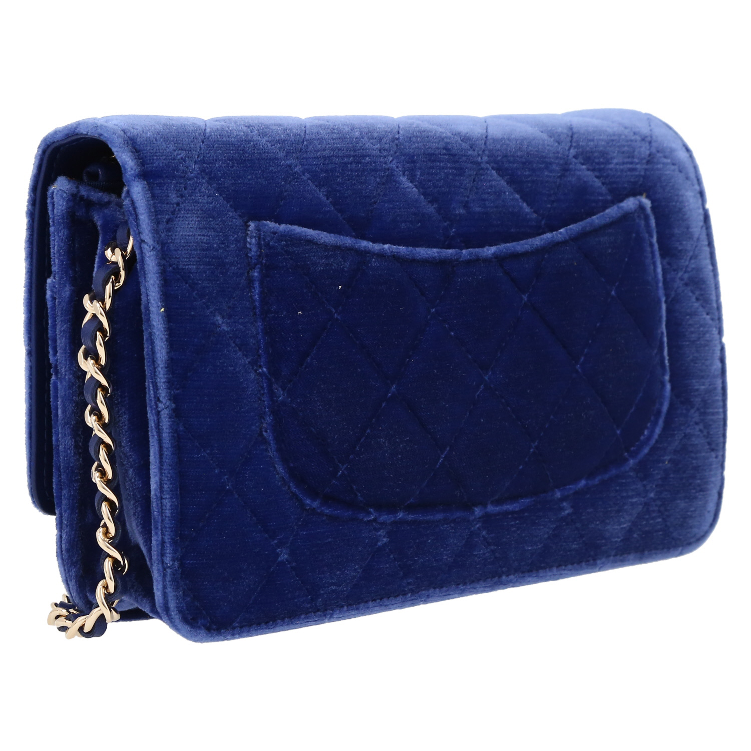 Chanel Wallet on Chain pouch in royal blue quilted velvet - Detail D6