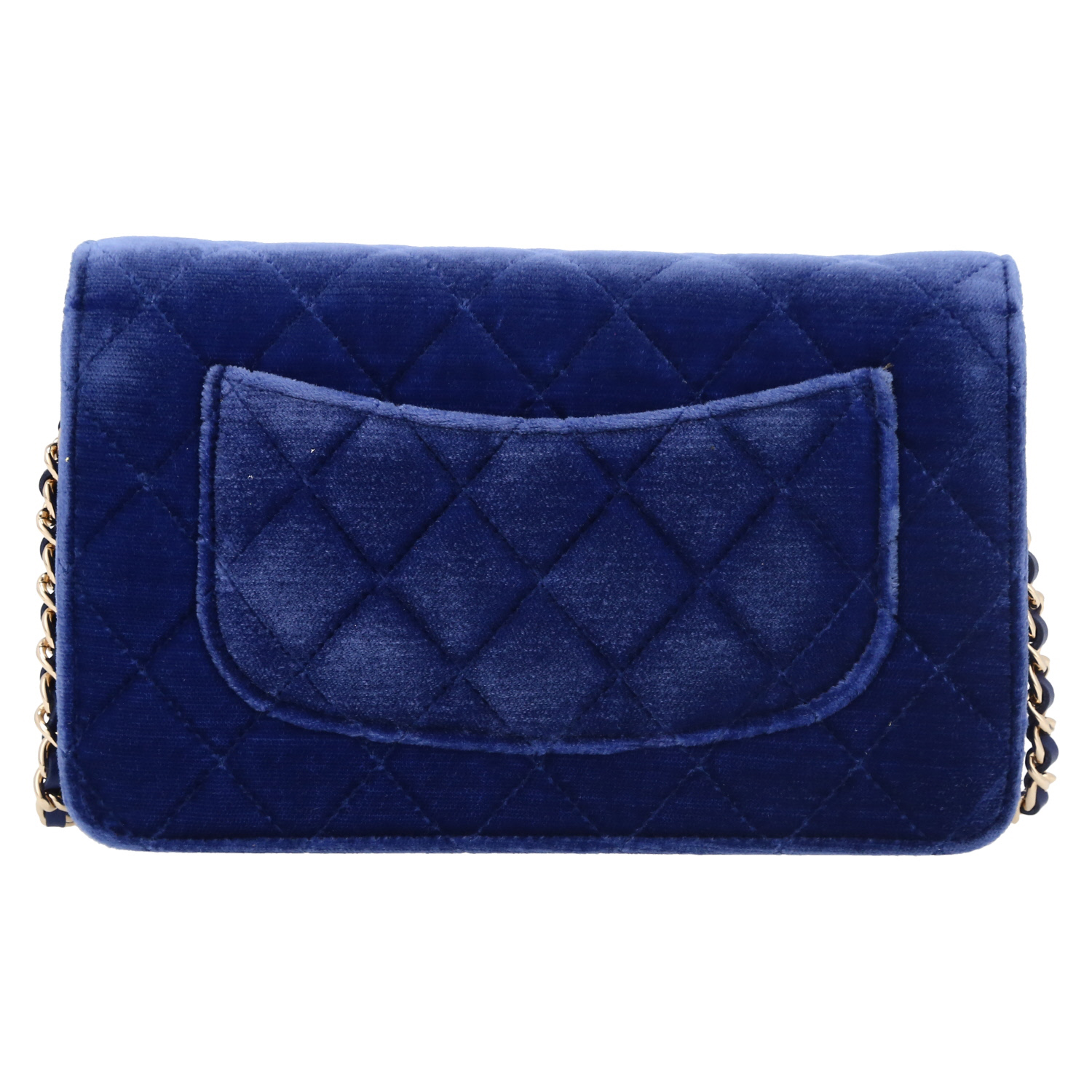 Chanel Wallet on Chain pouch in royal blue quilted velvet - Detail D7