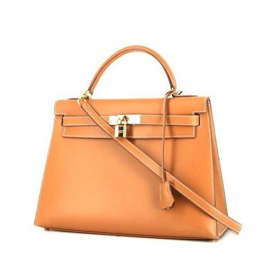 Hermès Kelly 32 cm handbag in gold Chamonix  leather