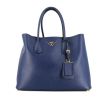 Prada Double shopping bag in blue leather saffiano - 360 thumbnail