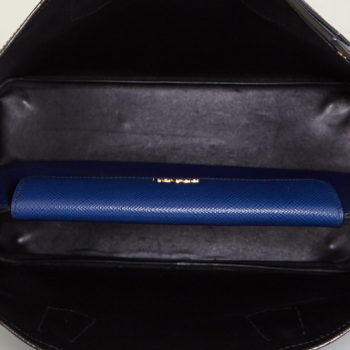 Prada Double shopping bag in blue leather saffiano - Detail D3