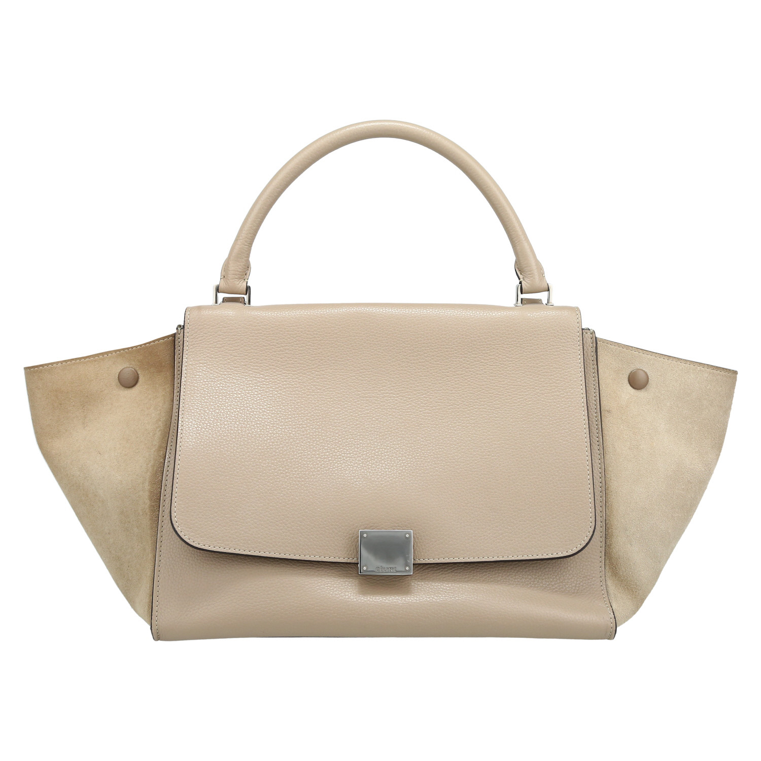 Celine  Trapeze medium model  handbag  in beige leather  and beige suede - Detail D2