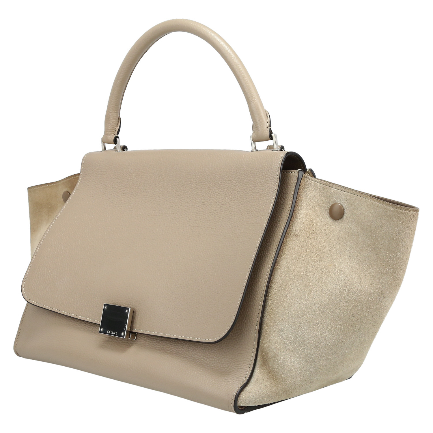 Bolso de mano Celine  Trapeze modelo mediano  en cuero beige y ante beige - Detail D3