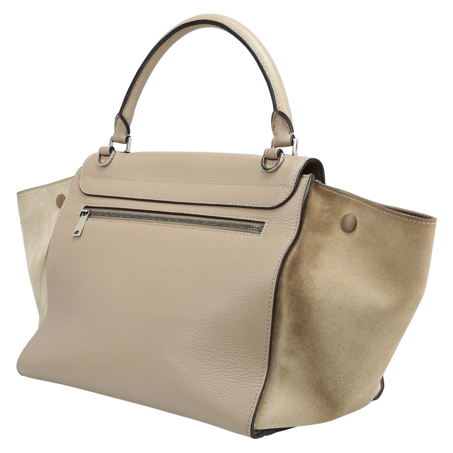 Celine  Trapeze medium model  handbag  in beige leather  and beige suede - Detail D5