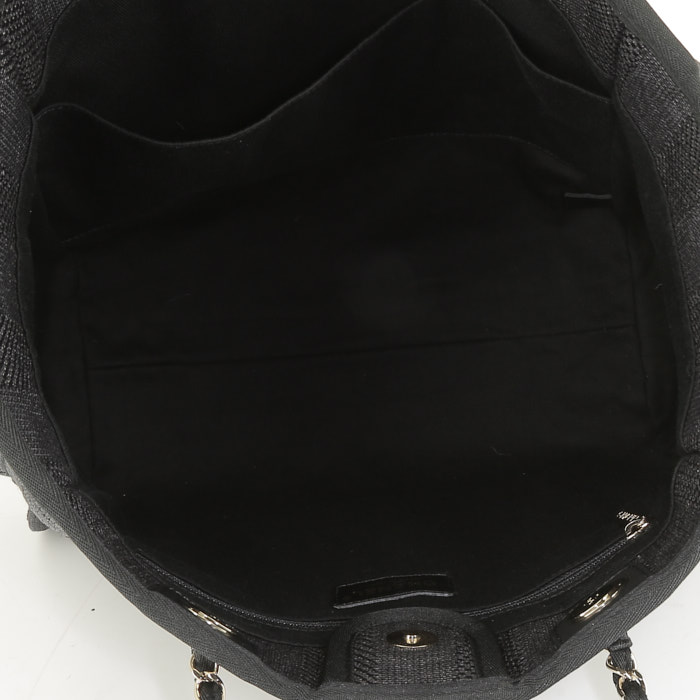 Chanel Deauville 24 hours bag  in black canvas  and black leather - Detail D2