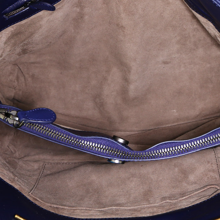 Bottega Veneta  Tote shopping bag  in navy blue intrecciato leather - Detail D2