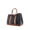 Hermes Garden shopping bag in dark blue denim canvas and brown leather - 00pp thumbnail