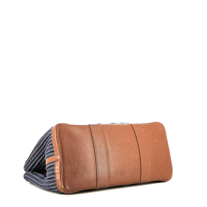 Bolso Cabás Hermes Garden en lona denim azul oscuro y cuero marrón - Detail D4