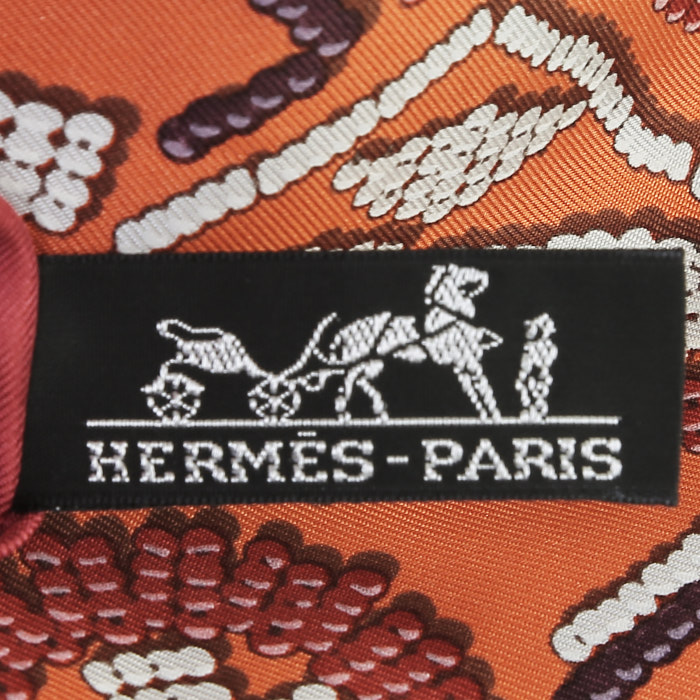 Hermès Silk City shoulder bag in orange silk and Barenia leather - Detail D3
