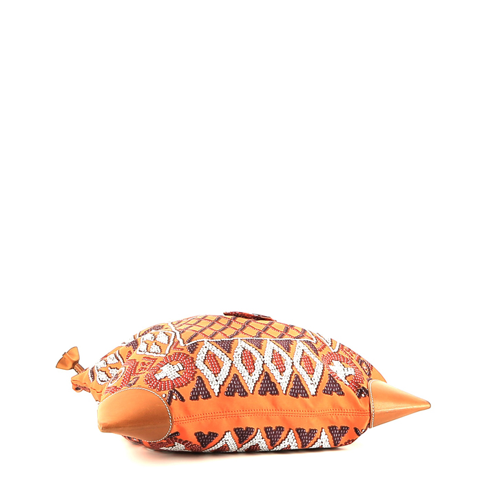 Hermès Silk City shoulder bag in orange silk and Barenia leather - Detail D4