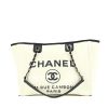 Shopping bag Chanel  Deauville in tela bianca e pelle blu marino - 360 thumbnail