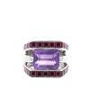 Poiray signet ring in white gold,  amethysts and ruby - 360 thumbnail