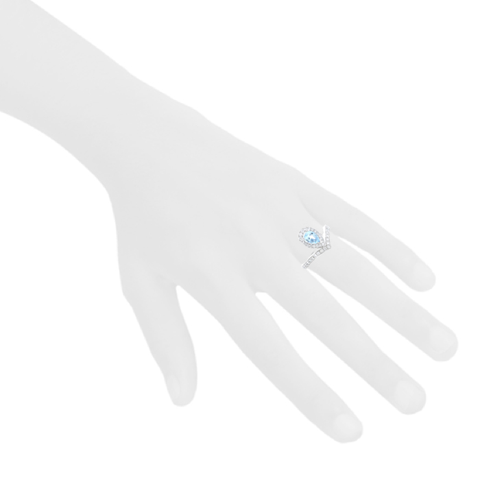 Chaumet Joséphine Aigrette ring in white gold,  diamonds and aquamarine - Detail D1